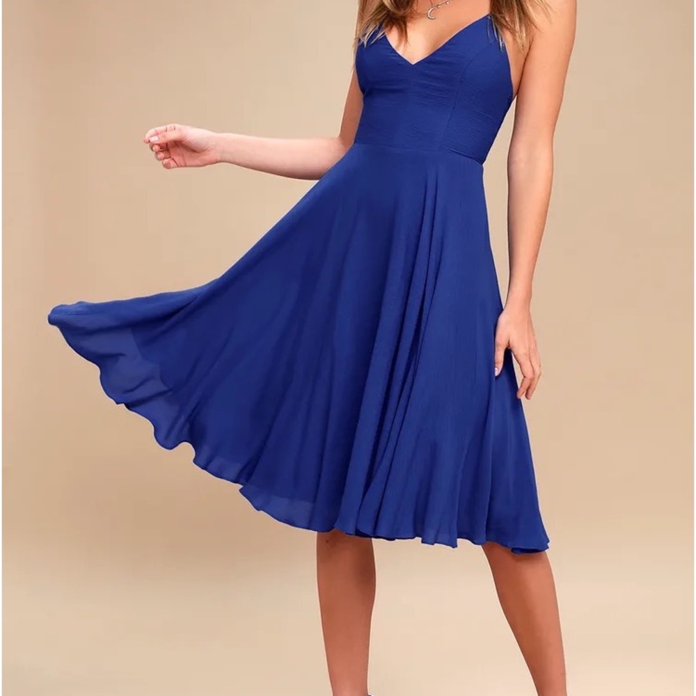 Troulos Royal Blue Lace-Up Midi Dress Small